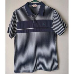 Penguin Mens Stripe Polo Shirt Munsingwear Original Size Large Blue/White Cotton